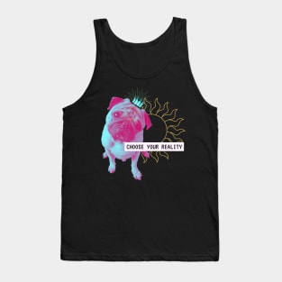 Pug Reality Dog Vaporwave Party Techno Glitch Fun Tank Top